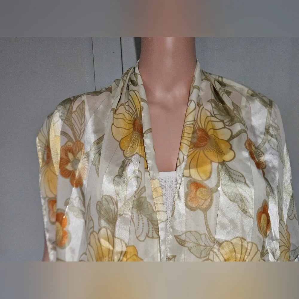 Italca Made in Italy Floral Sheer Scarf / Wrap. Yellow/Orange